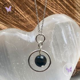 Dumortierite Silver Circle Pendant Necklace